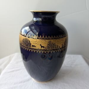 KPM Royal Porzellan Bavaria Germany Echt Cobalt Gold Forest Animal Detail Vase